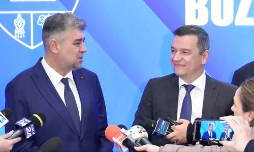 Marcel Ciolacu și Sorin Grindeanu la ceremonia de preluare a mandatului de către Marcel Ciolacu în fruntea CJ Buzau FOTO captură video FB