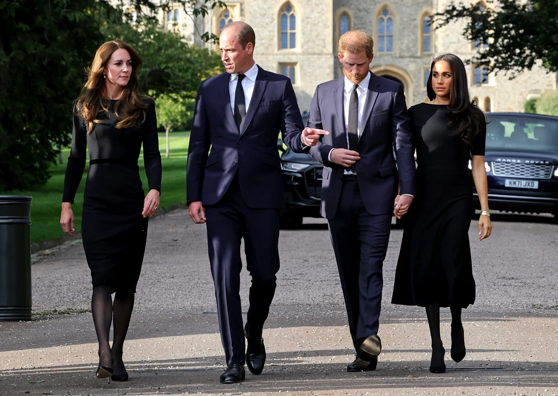 Prințul William, Prințul Harry, Kate Middleton și Meghan Markle, după moartea Reginei Elisabeta