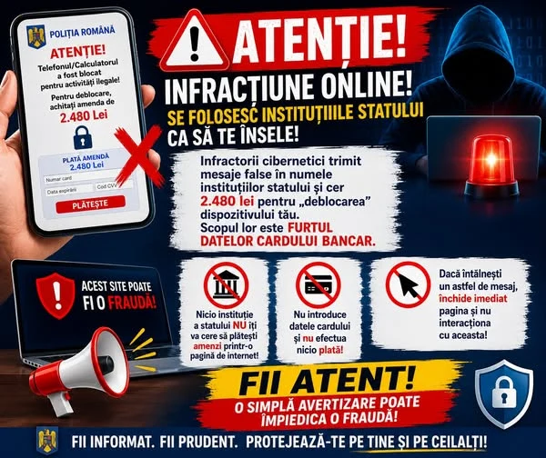 MAI avertizează asupra unei noi fraude online. Escrocii cer 500 de euro pentru „deblocarea” telefonului sau calculatorului