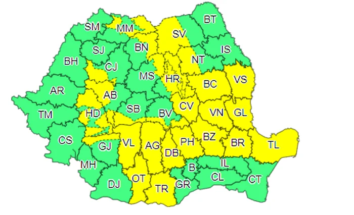 Harta zonelor lovite de ploi FOTO meteoromania.ro