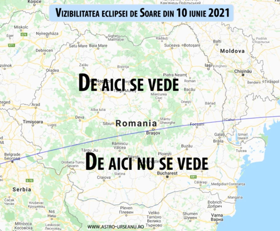 Eclipsa de soare se a vedea cel mai bine din partea de nord a țăriiSursa foto: Observatorul Astronomic Amiral Vasile Urseanu din București