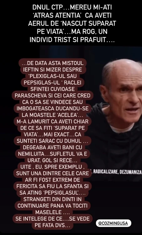 Mesajul Oanei Zăvoranu pentru Cristian Tudor Popescu / Foto: Instagram
