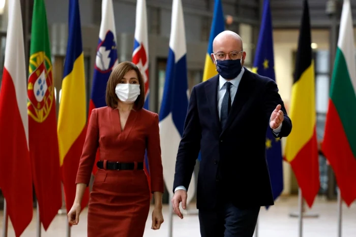 Maia Sandu  şi Charles Michel, preşedintele Consiliului European, în cadrul întrevederii de la Bruxelles