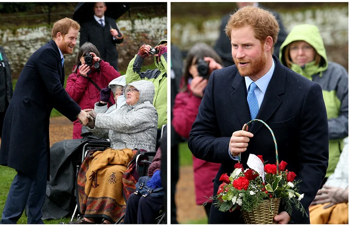 Prințul Harry a oferit un coș de flori unor copile prezente la slujbă și s-a întreținut, pentru câteva momente, cu o femeie imobilizată într-un scaun cu rotile