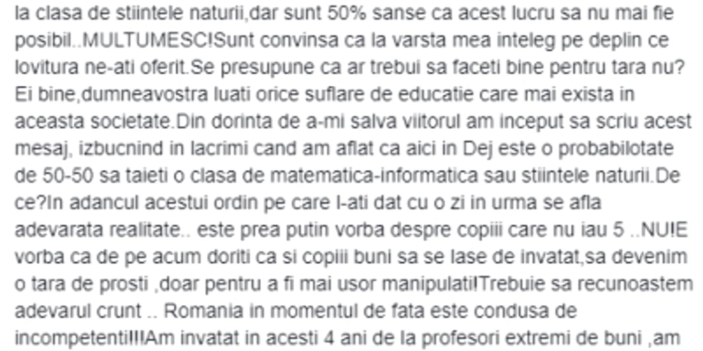 captura scrisoara eleva/ facebook mic giulia