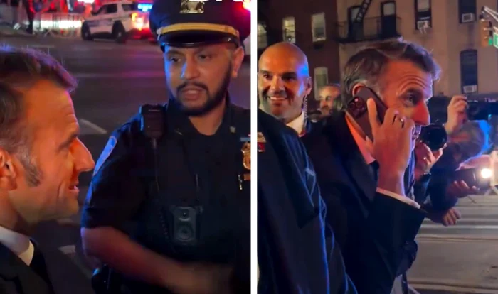 Emmanuel Macron, blocat în trafic în New York de coloana oficială a lui Trump. Foto: capturi video