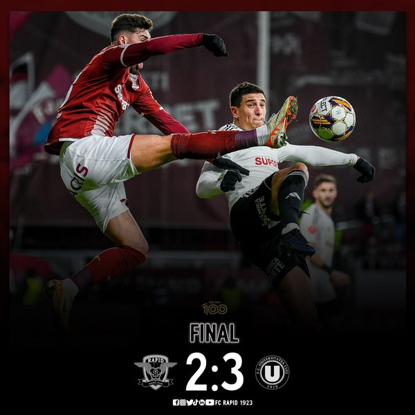 Universitatea Cluj câștigat meciul cu Rapid în Giuleşti, cu 3-2, în Superligă