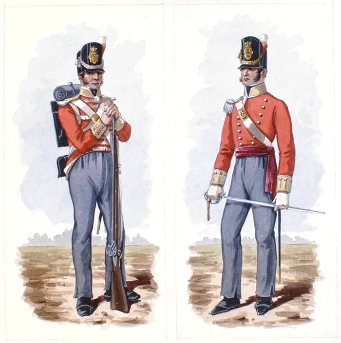 4 Depiction of a British private (left) and officer (right) of the period jpg jpeg