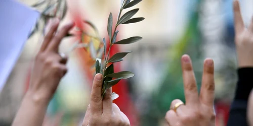 Protestatari kurzi din Afrin fac semnul victoriei FOTO EPA-EFE