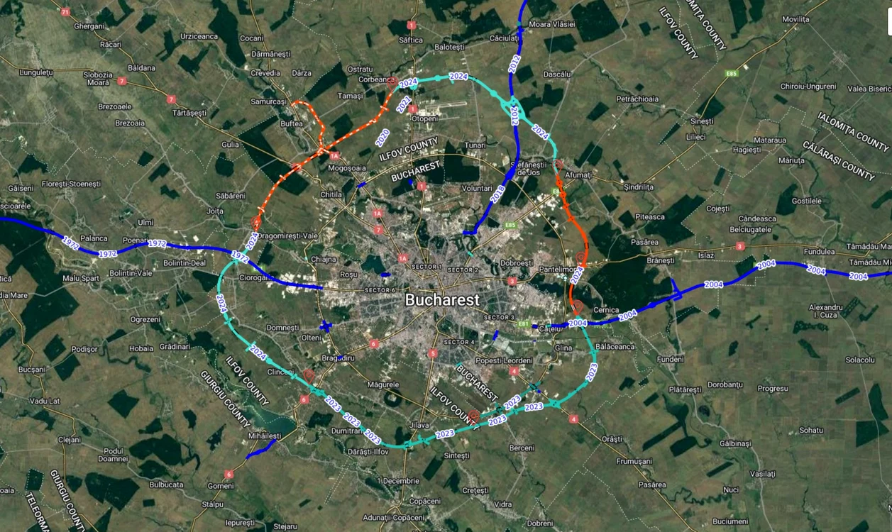Harta Autostrăzii Bucureștiului A0, Foto: Facebook API