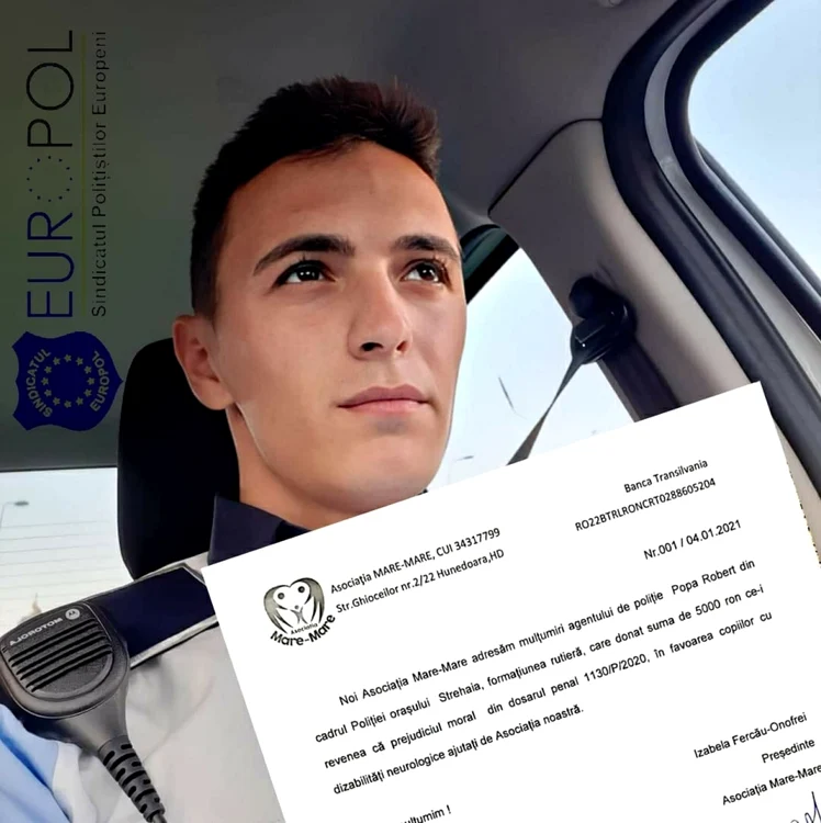 Poliţistul care a donat 5000 de lei unor copii cu dizabilităţi FOTO Facebook / Sindicatul Europol
