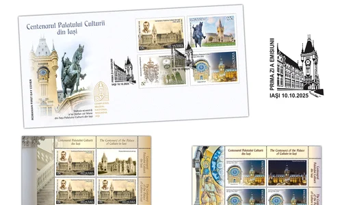 Emisiune filatelică aniversară dedicată celor 100 de ani ai Palatului Culturii din Iași (©  Romfilatelia)