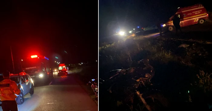 Trei motociclete s-au ciocnit pe un drum județean din Vâlcea după lăsarea întunericului Foto ISU VL