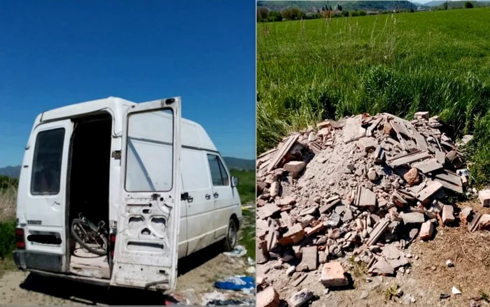 Camioneta din care au fost descărcate deşeuri a fost confiscată. Foto: Garda de Mediu Hunedoara.