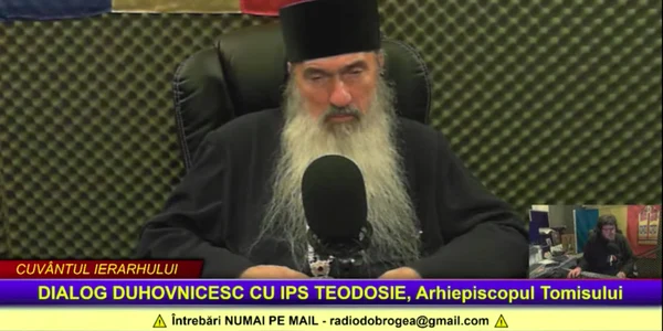 IPS Teodosie arhiepiscopul Tomisului aţipind în emisiunea de la Radio Dobrogea a lui Eugen Tănăsescu Sursa Youtube / Arhiepiscopia Tomisului 