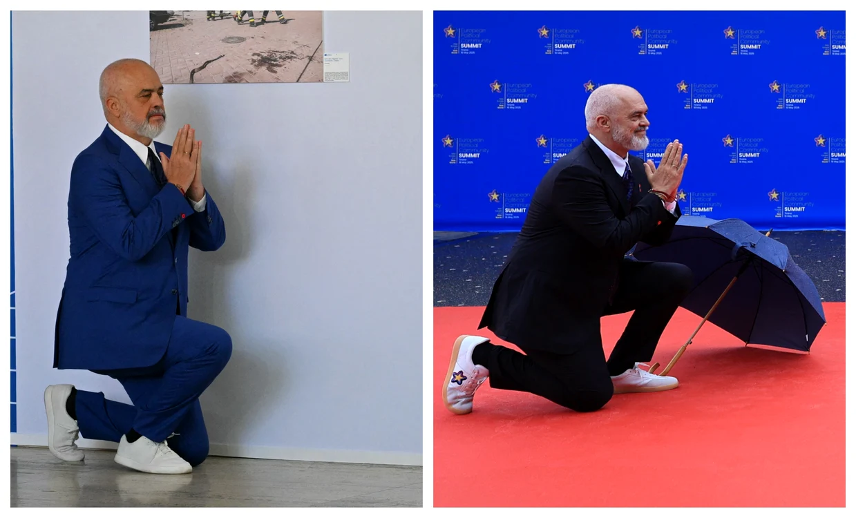  Edi Rama îngenunchează în așteptarea Georgiei Meloni FOTO AFP