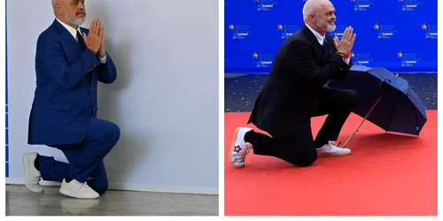 Edi Rama îngenunchează în așteptarea Georgiei Meloni FOTO AFP
