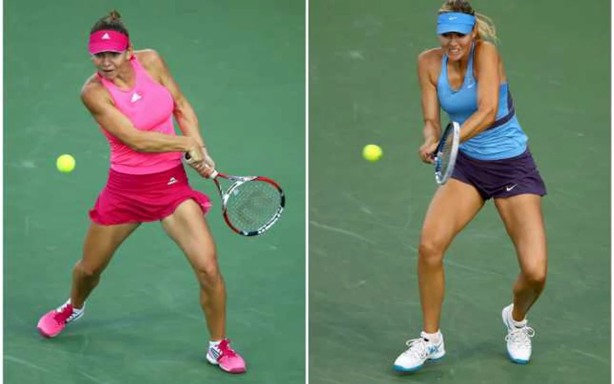 Simona Halep (stânga) şi Maria Şarapova FOTO AFP