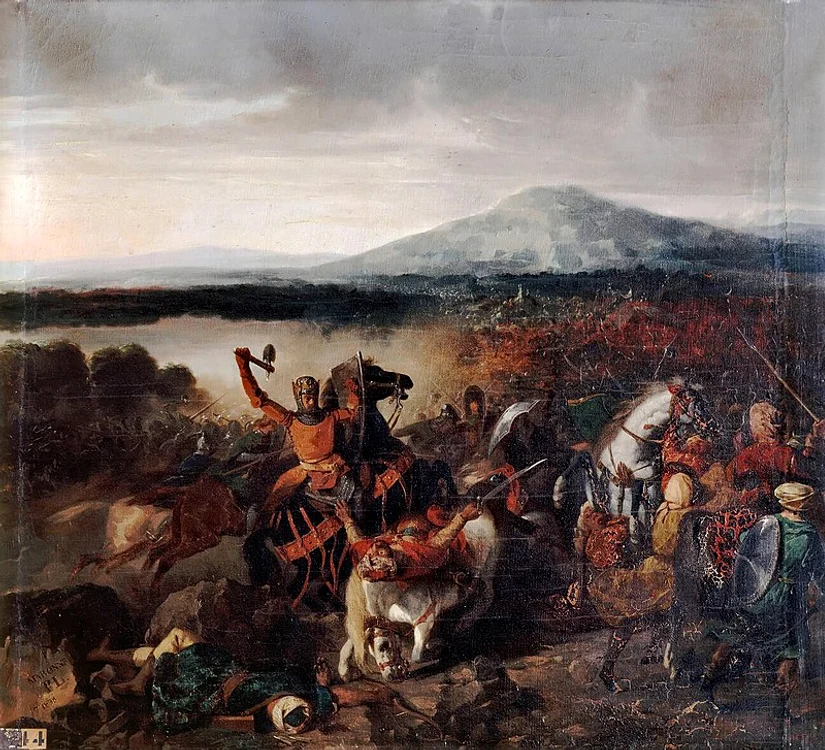 Roger I al Siciliei în bătălia de la Cerami, victorios asupra a 35.000 de sarazini, în 1061