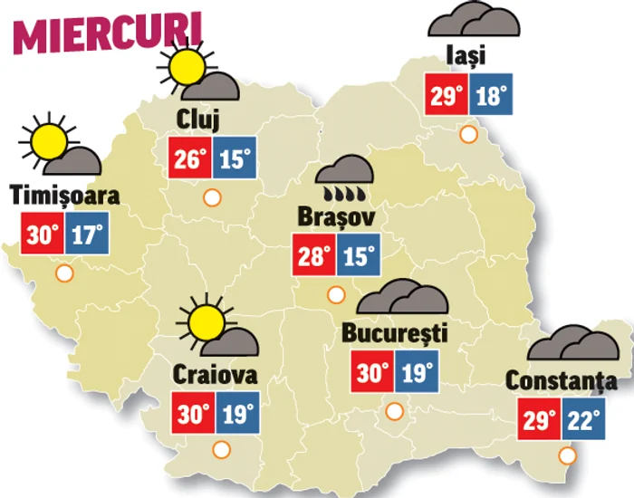 Astăzi, aria ploilor se va restrânge și vom avea precipitații mai ales în partea sud-estică a țării