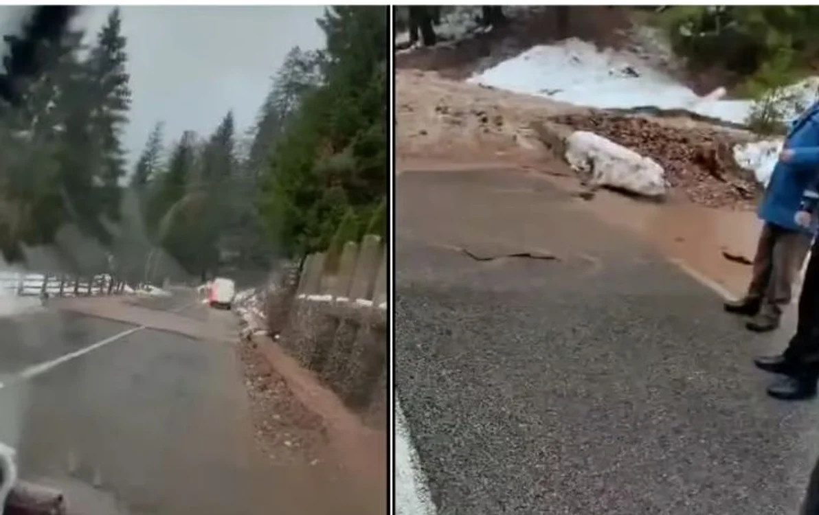 Un drum din Munții Apuseni a fost acoperit parțial de aluviuni FOTO captură video Yotube