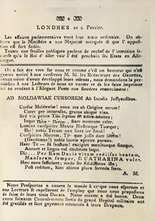 O pagină a ziarului Courrier de Moldavie FOTO tiparituriromanesti.wordpress.com