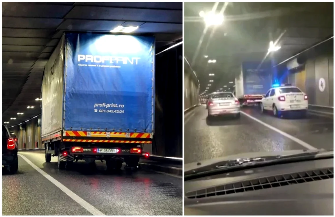 Camionul blocat în Pasajul Unirii FOTO Captură video