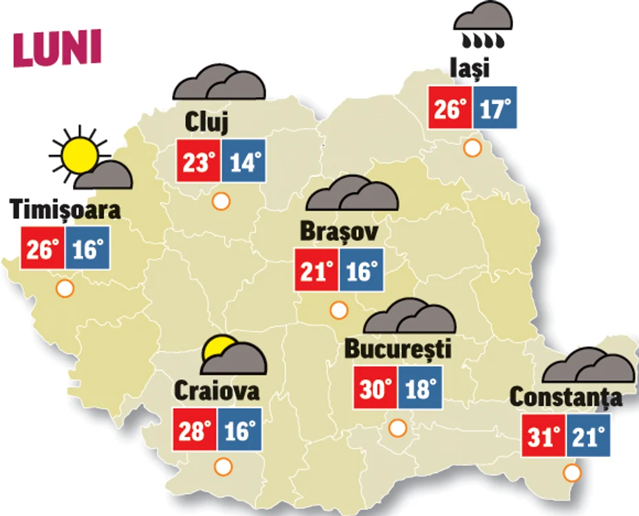 Săptămâna începe cu vreme mai răcoroasă și temperaturi în scădere