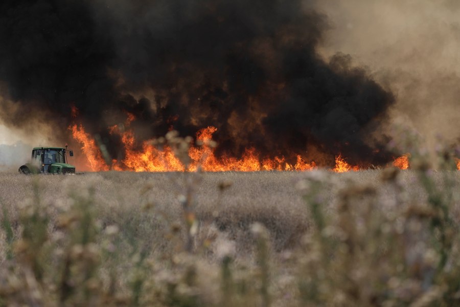 Incendiu de vegetaţie uscată la Petroșani, în apropierea unui tren cu vagoane cisternă