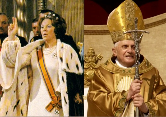 Regina Beatrix, 30 aprilie 1980 (carte postala). Papa Benedict XVI, 24 aprilie 2005 (fotografie de Franco Origlia) Foto: arhiva personala.