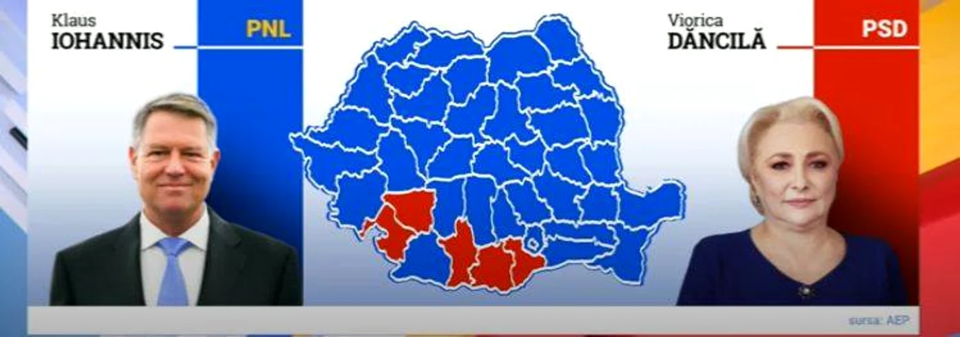 Județele marcate cu roșu reprezintă cele în care Viorica Dăncilă a obținut cele mai multe voturi