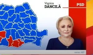 Județele marcate cu roșu reprezintă cele în care Viorica Dăncilă a obținut cele mai multe voturi jpeg