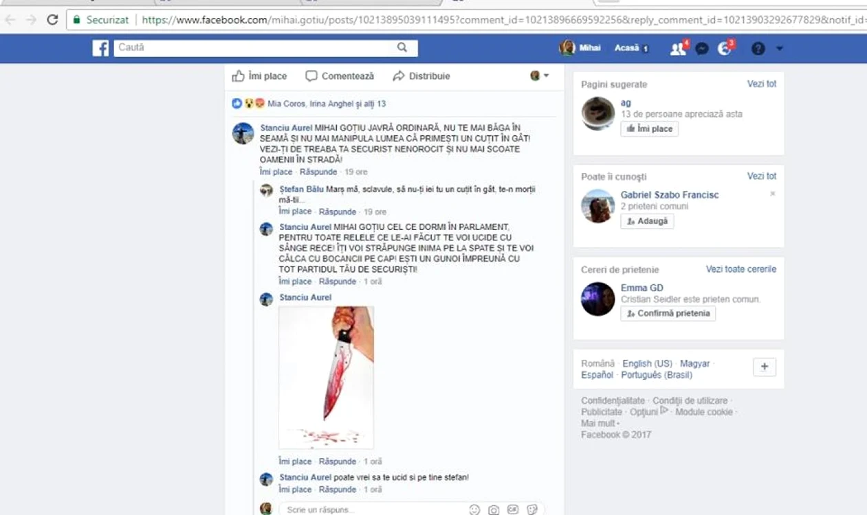 mihai gotiu senator amenintare facebook foto