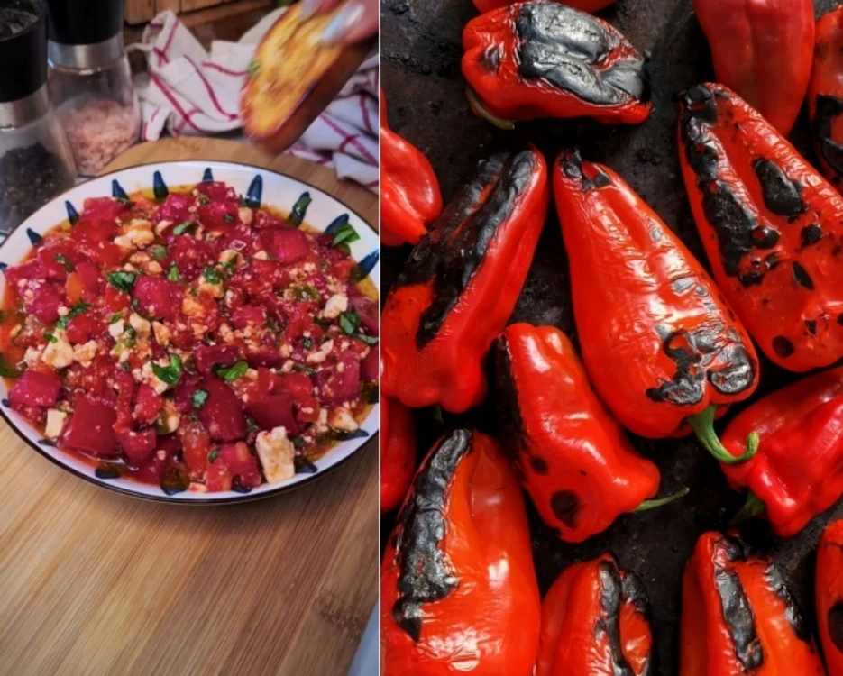 Salată cu ardei copți și telemea / Foto: TikTok, Shutterstock