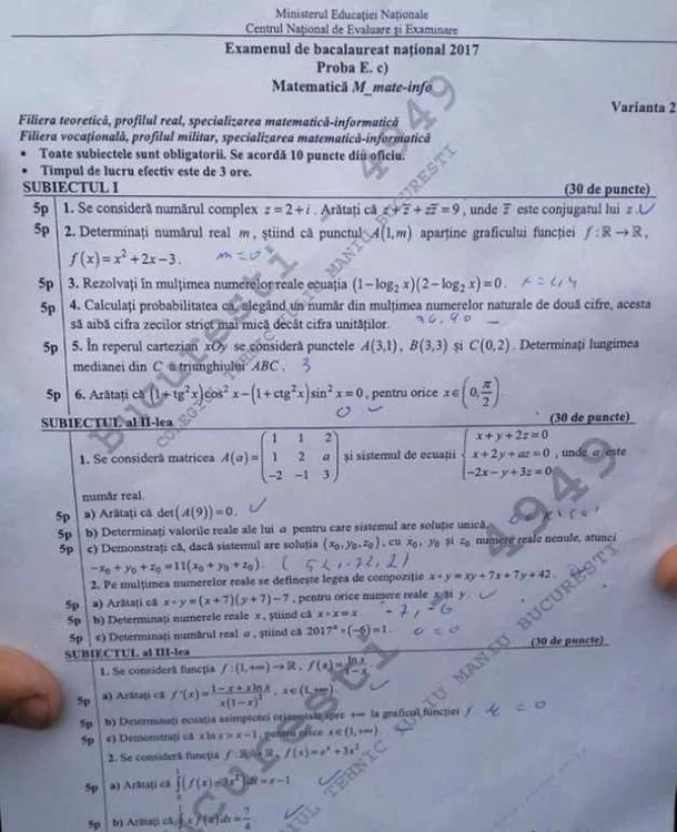 Subiecte Matematica Bacalaureat 2017 