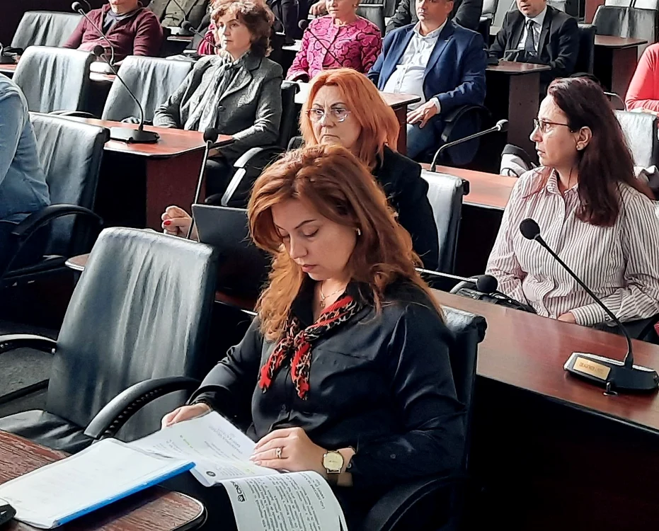 Directorul Casei Județene de Pensii Brașov, Diana Itu, prezintă situația FOTO Prefectura Brașov