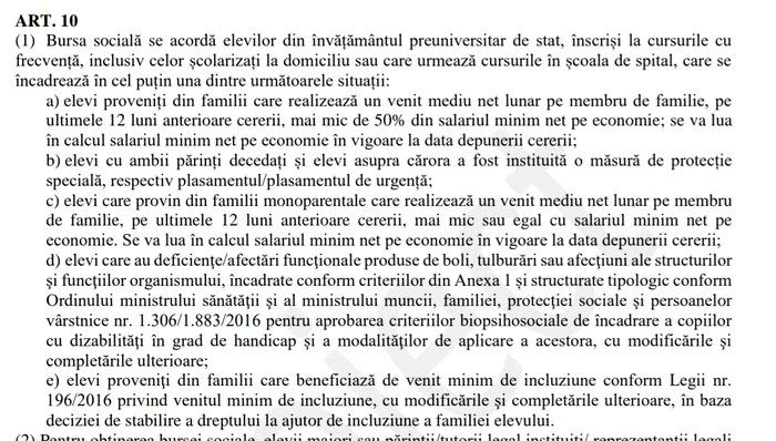 Proiect Metodologie Cadru de acordare a burselo școlare