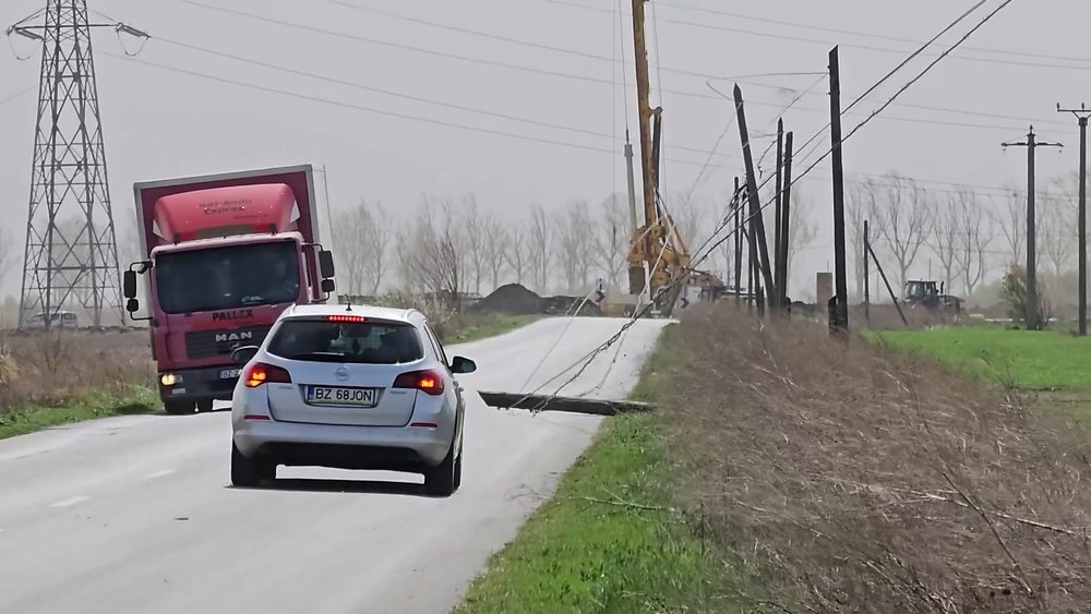 Copaci și stâlpi doborâți de vânt în județul Buzău. Solariile dintr-o comună, făcute franjuri VIDEO