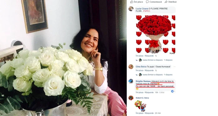Ioana s-a lăudat pe pagina personală de Facebook cu trandafirii pe care i-a primit de la Ilie Năstase