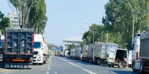 Coloană de tiruri în Portul Galați jpeg