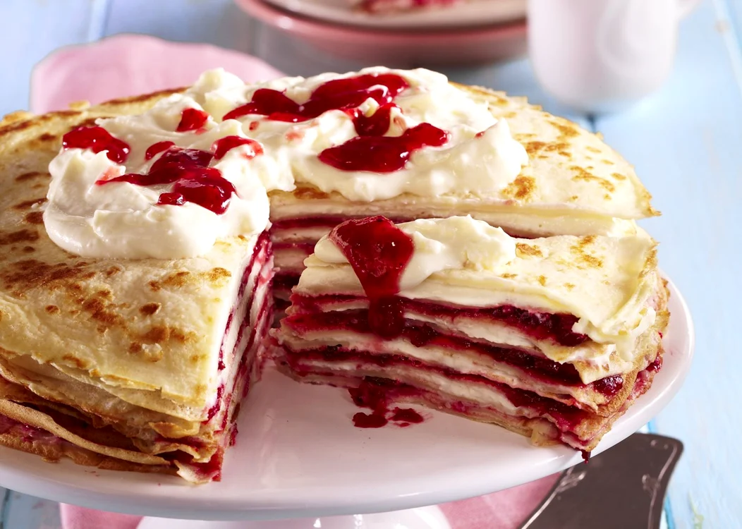 Pancakes with cream and red currant jam jpeg