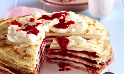 Pancakes with cream and red currant jam jpeg