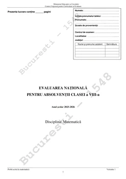 Evaluarea Națională 2026  Subiecte Matematică 1 jpg