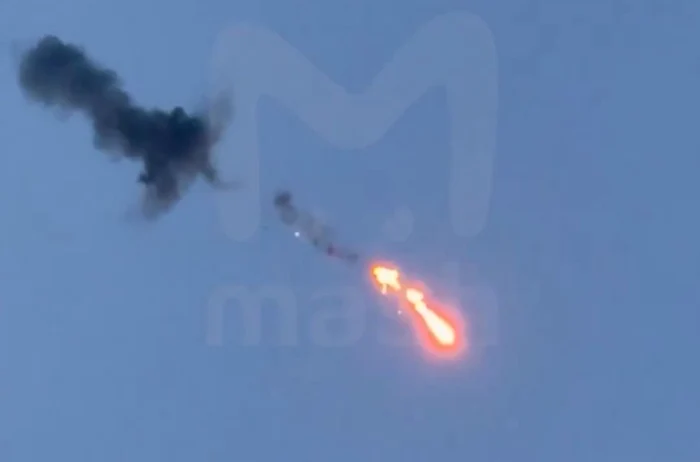 Momentul în care o dronă este doborâtă în regiunea Tula FOTO: Captură video