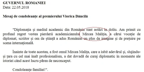 Viorica Dancila condoleante
