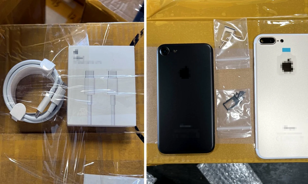 Accesorii contrafăcute pentru telefoane mobile FOTO: Poliția de Frontieră