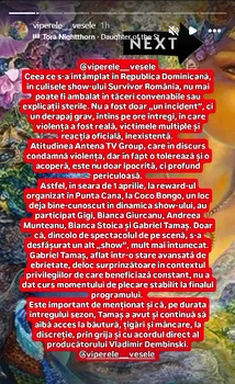 Postarea făcută de pagina de Instagram Viperele Vesele 