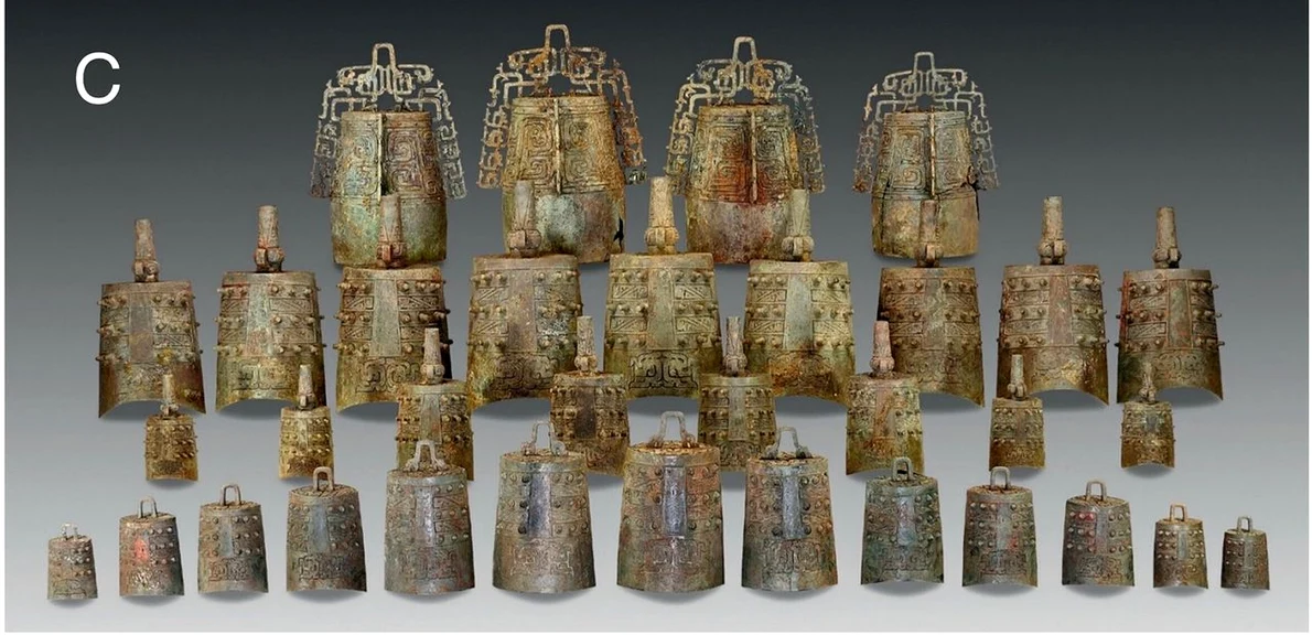 Clopotele de bronz descoperite în mormântul lui Qiu (© Cambridge Archaeological Journal (2026). DOI: 10.1017/s0959774326100651)