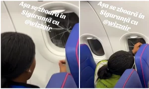 Un geam al avionului a fost descoperit spart inainte de decolare zbor Wizz Air Londra Bacău foto captura video Tiktok