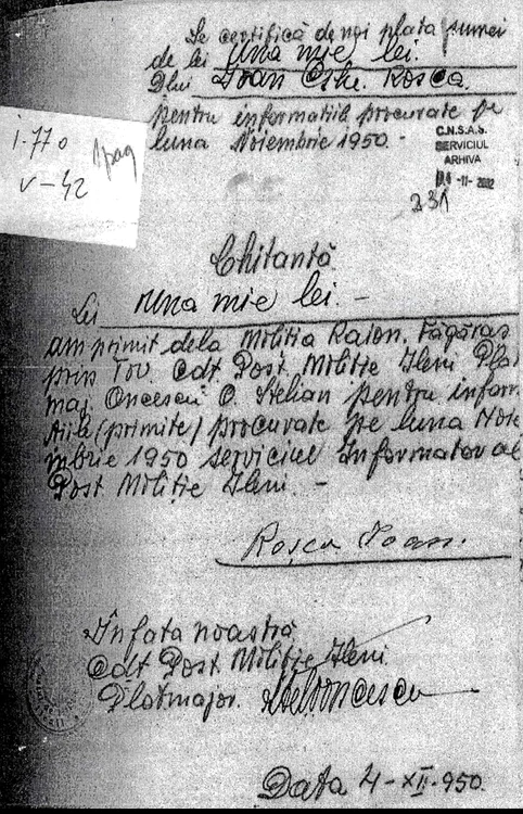 Plata pentru informatori Arhivă CNSAS